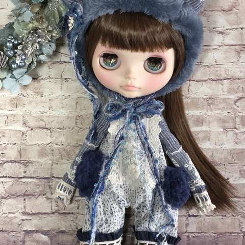 1110 Russian blue×pinstripe ロンパース Blythe ブライス アウトフィット