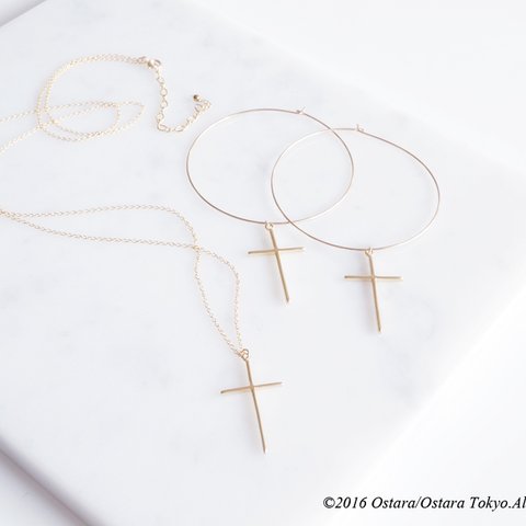 【14KGF】Necklace,Matt Gold Skinny Cross