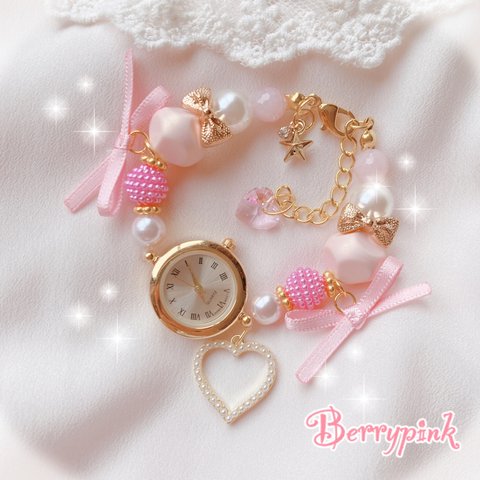 【SALE】ハートパールのブレスレットウォッチ♡腕時計♡ピンク