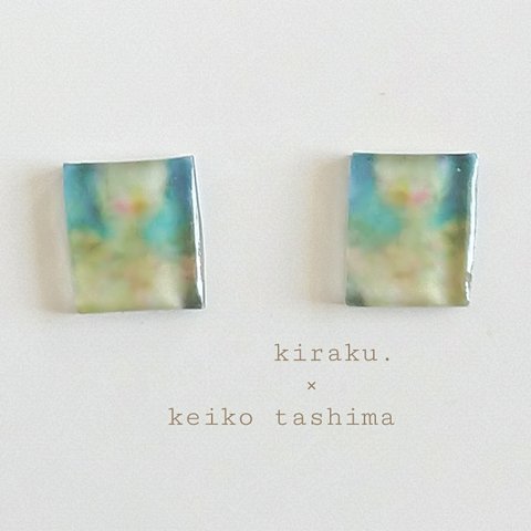 kiraku. ✕ art　絵画イヤリングorピアス　レジン　紫陽花　青　白　ピンク