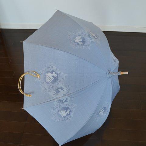 ◆大島紬◆初夏の光を堪能できる　美しい水色の日傘は　幅広い年代に
