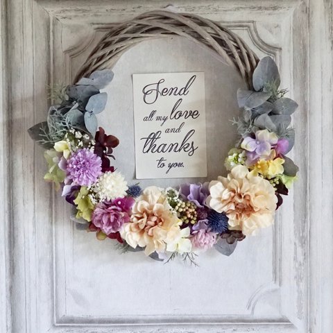 再販＊ 'rustic wedding' wreath   bouquet ＊アンティーククリームダリアのリースブーケ