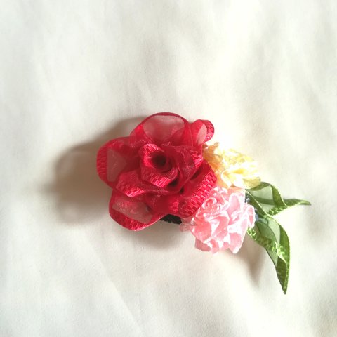 ラッピング無料☆華やかリボンの薔薇・カーネーション 2wayコサージュ for mither's day 母の日ギフトおすすめ　リボンフラワー