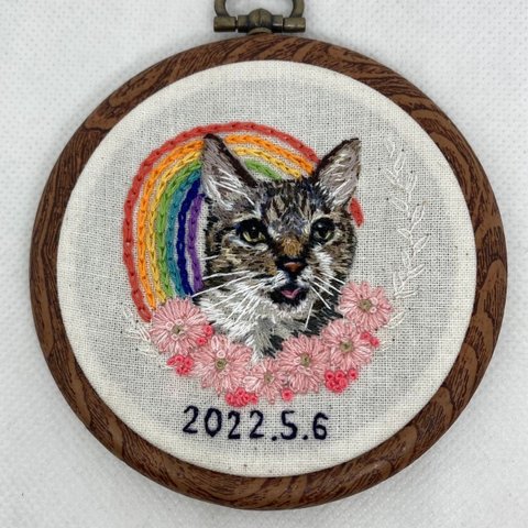 うちの子刺繍 猫刺繍 オーダーメイド 丸額小