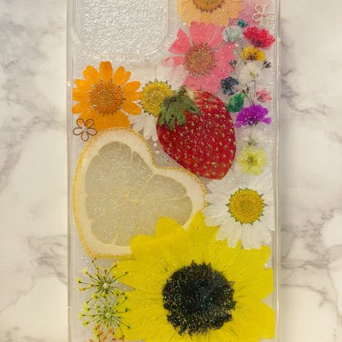 iPhoneケース､iPhoneカバー､押し花ケース､スマホケース､押しフルーツ､押し花､押し花カバー､スマホカバー､押しフルーツケース､押しフルーツカバー､Android 花 花柄リング付き、お花