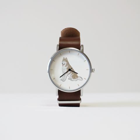 シベリアンハスキー（レッド＆ホワイト）の腕時計