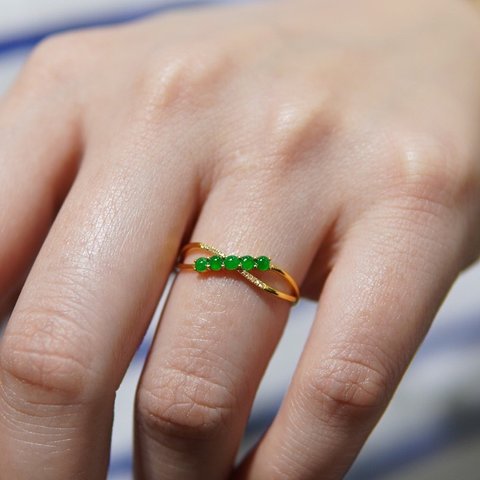 24-32 受注製作 k18金 天然 ミャンマー産 氷種 陽緑 本翡翠 リング 指輪 ダイヤモンド