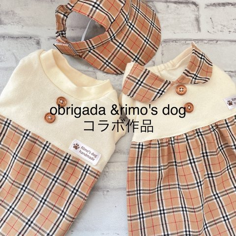 犬服　裏起毛チェックのワンピースとタンクトップ