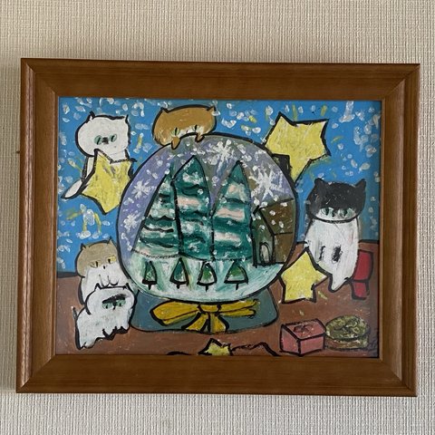 絵画 。壁掛け絵☆【可愛い猫ちゃんたちは楽しく美しいクリスマスを迎える】