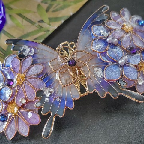 桔梗の花と紫苑の蝶バレッタ（hair ornaments of butterfly and flowe〜Autumn night flower〜）