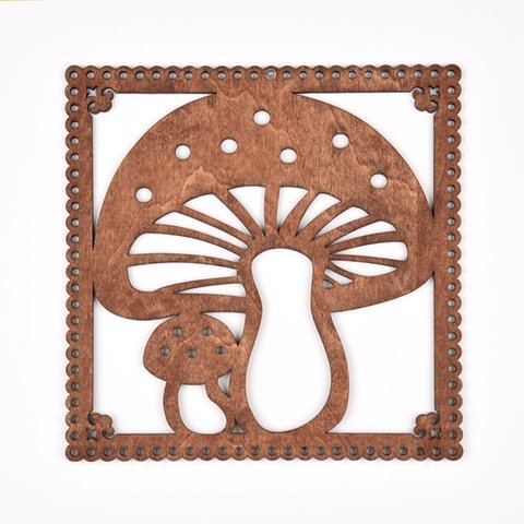 ウッドフレーム「キノコ」（木の壁飾り Wooden Wall Decoration）