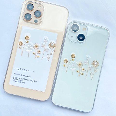 YN-15GD,【floret】,クリアハードケース 全機種対応 iPhone15 iPhone14 iPhone13 iPhone12,