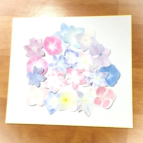 色紙に最適☆ほんのり淡い大きなミックス紫陽花シール