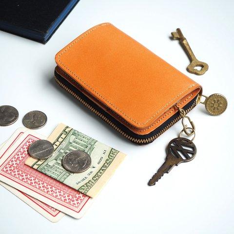 キーウォレット [ 小さい 財布 + キーケース ]（オイルレザー  ベージュ） コンパクト