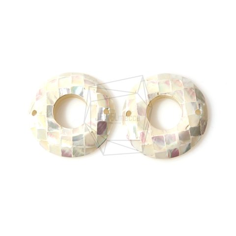 PEA-037-G【2個入り】モザイクドーナツ螺鈿ビーズ, Mother of Pearl Mosaic donut