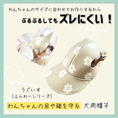  【SPRING/SUMMER Collection】わんちゃんの目や頭を守る犬用帽子　ふらわーシリーズ・うぐいす