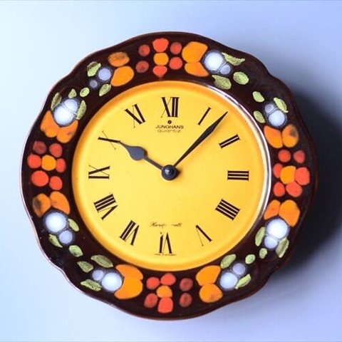 ドイツ製 Junghans アートのような陶器の壁時計 電池式 壁掛け時計 ユンハンス セラミック アンティーク_240325 ig3837
