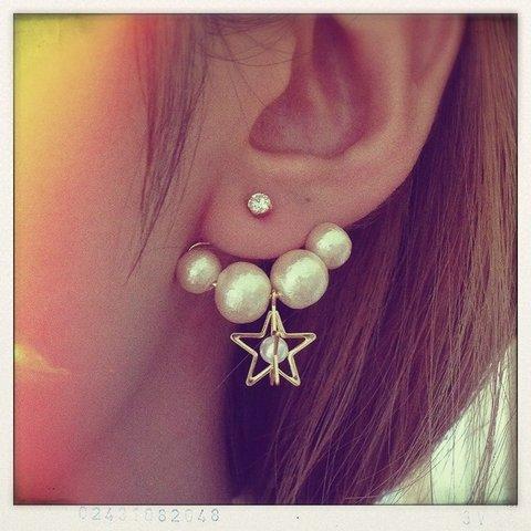 [送料無料] 3D star back charm pierce