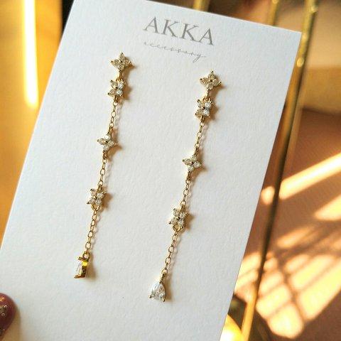 18kgp◆Flower chain otona earrings    フラワーチェーン大人イヤリングロングジルコニア大人っぽい