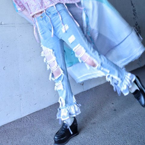 flare damage denim pants 9004meikeiin remake