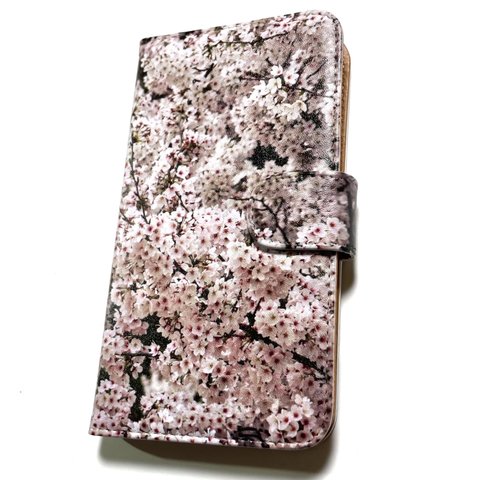 リアル 花柄プリント 2 桜 満開 ピンク スマホカバー スマホ ほぼ 全機種対応 カメラ穴あり 手帳型ケース