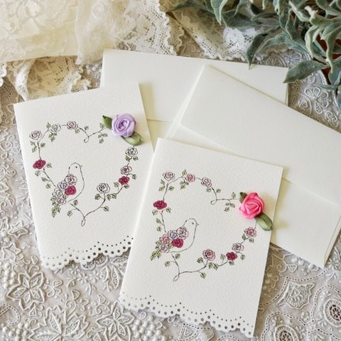 GREETING CARD - HEART ROSE DOVE 2PC SET