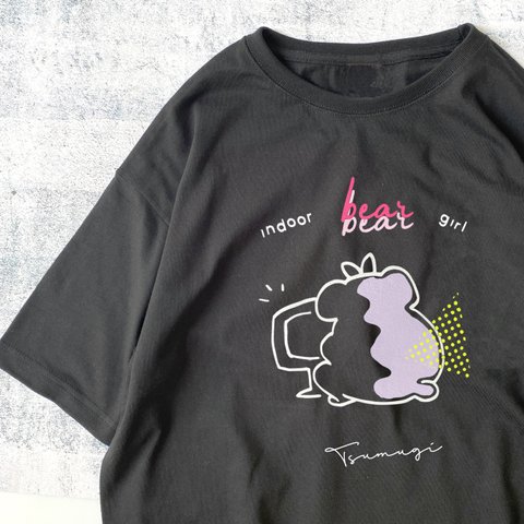 80's/indoor bear girl tee インドアなくまの女の子 ビッグシルエットTシャツ ブラック