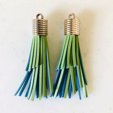 Green Blue Different Length Leather Tassels