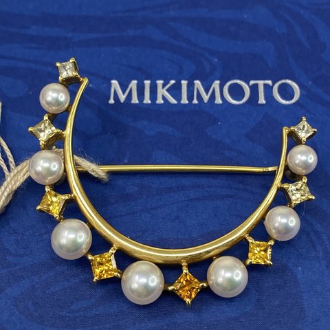 mikimoto ミキモト　御木本used k18YG 18金　AU750天然シトリン養殖あこや真珠ブローチ