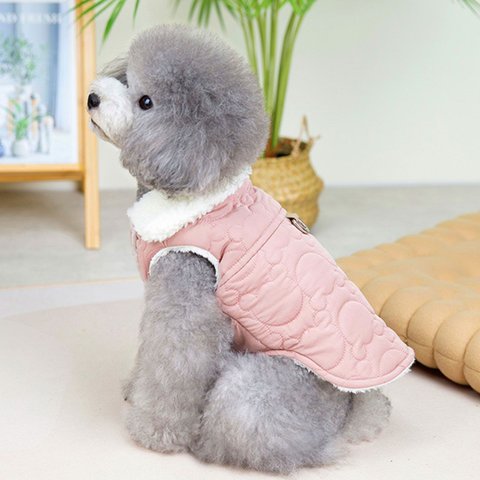 【ピンク】犬 猫 犬服 トイプー 犬の服 秋冬用 アウター コート ベスト 防寒着 犬用品 猫用品 可愛いベスト リードフック付き キルティング 厚くて暖かい 猫服 小型犬 可愛い ch-801