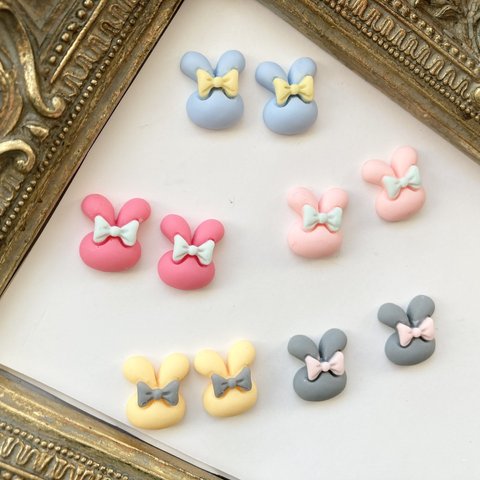 【10個セット♡5色×2個】うさぎリボン⭐️デコパーツ♪キッズハンドメイド♡リボンのセンターや♡小物やアクセサリー作りにも♡10個セット