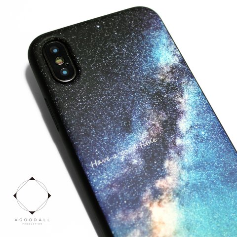 iphoneXケース / iphoneXsケース 軽量レザーケースiphoneXカバー（天の川×ブラック）夜空　星空　星柄　 iphoneXsカバー　アイフォンケース iphoneケース　耐衝撃