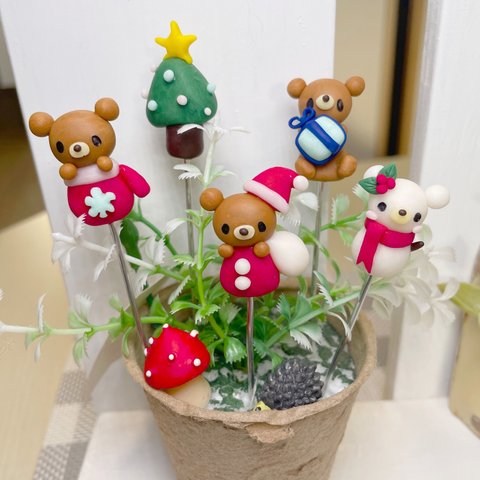 ガーデンピック　ハンドメイド　クマちゃんのクリスマスピック③  多肉植物　1300円