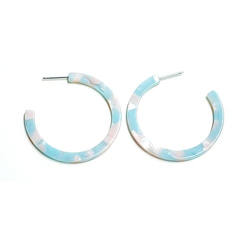 SALE【1ペア】Pastel Blue&Pink チタン芯フープピアス、パーツ 018