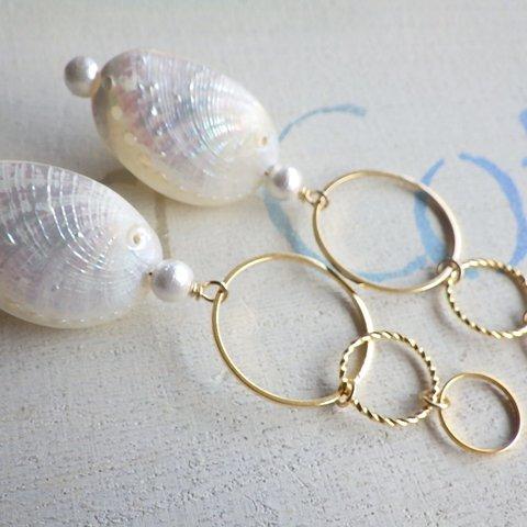 Big Pearly Shell & Sea Bubble Earrings ❇︎ミミ貝パール大振りイヤリング