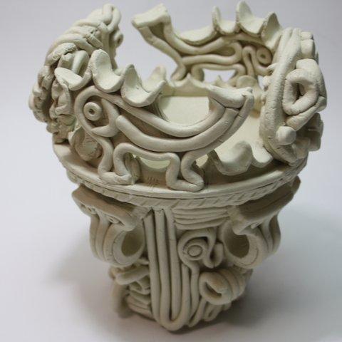 縄文土器型花器　オブジェ(縄文土器)　（L057）