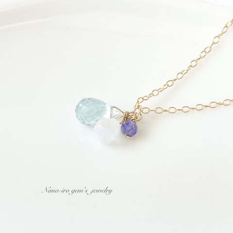 ＊訳あり＊14kgf aquamarine ×2stones necklace