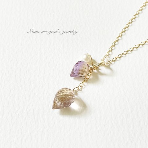 14kgf ametrin × pearl necklace