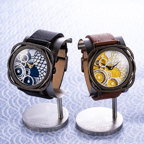 「鯉と波紋」手作り時計／文字盤2色 ベルトカラー6色 名入れ可