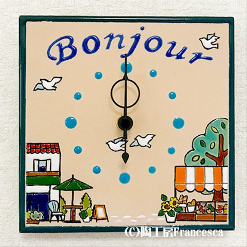 スペインタイルアートクロック『Bonjour：marché』