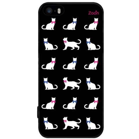 白猫　iPhone SE 5S 専用  スマホケース クリア アイフォン ブラック