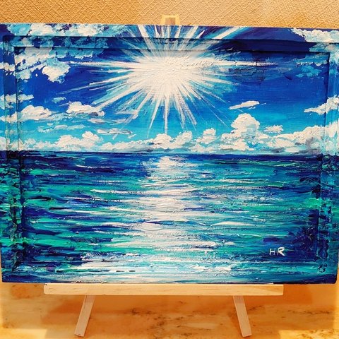 油絵 太陽と海