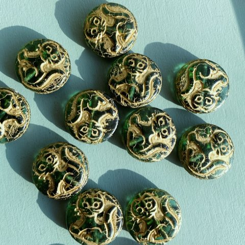 【2コセット】JIRI＊IVANA#czech beads#チェコビーズ　cat14㍉ green/bronze 