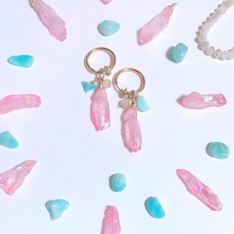 トトメス💎🔮クリスタルラフロックとアマゾナイトのイヤリング