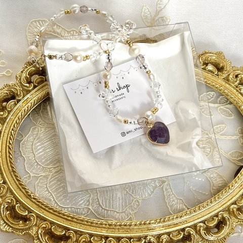 Heart stone necklace アメジスト　パープル