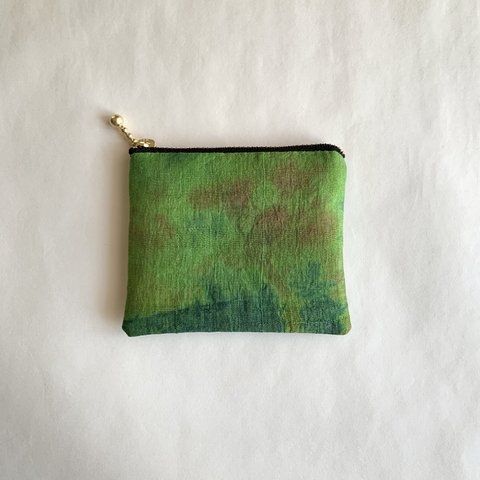 絹手染ミニポーチ（古布・緑系）