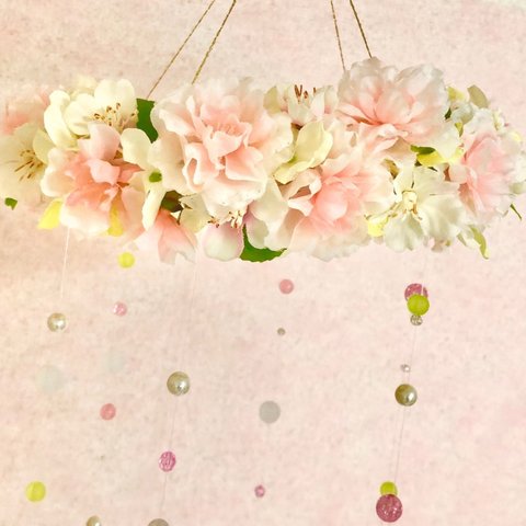 さくらの花かんむり(a)【ブリーズキャッチャー】ピンク色の吊り下げインテリア雑貨