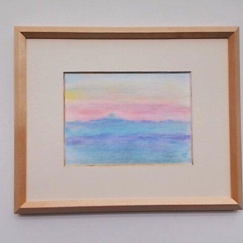 絵画 インテリア  額絵 水彩画  憧れの風景　朝焼け