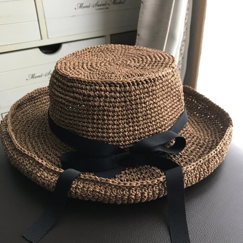 受注製作 笹和紙で編んだ カンカン帽 キャノチェ ハット