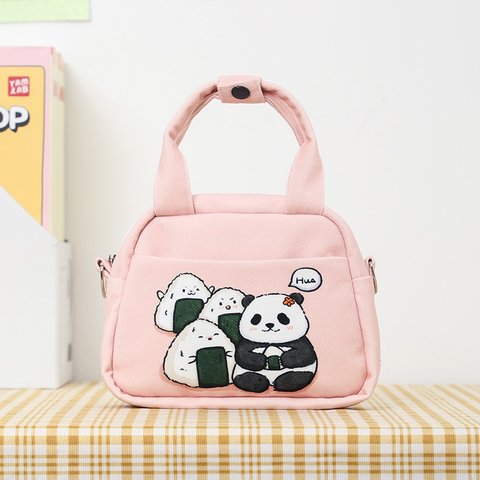 Panda パンダ トートバッグ ショルダーバッグ パンダ柄 ピンク エコバッグ 学生手袋 かわいい 中国のパンダ キャンバスバッグ